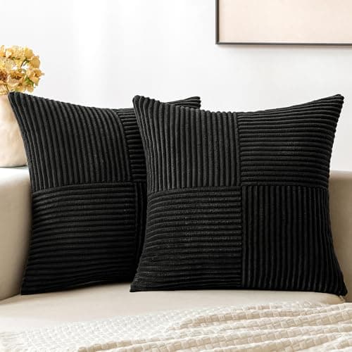 MIULEE Black Corduroy Pillow Covers