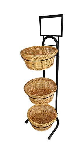 FixtureDisplays 3-Tier Wicker Basket Stand